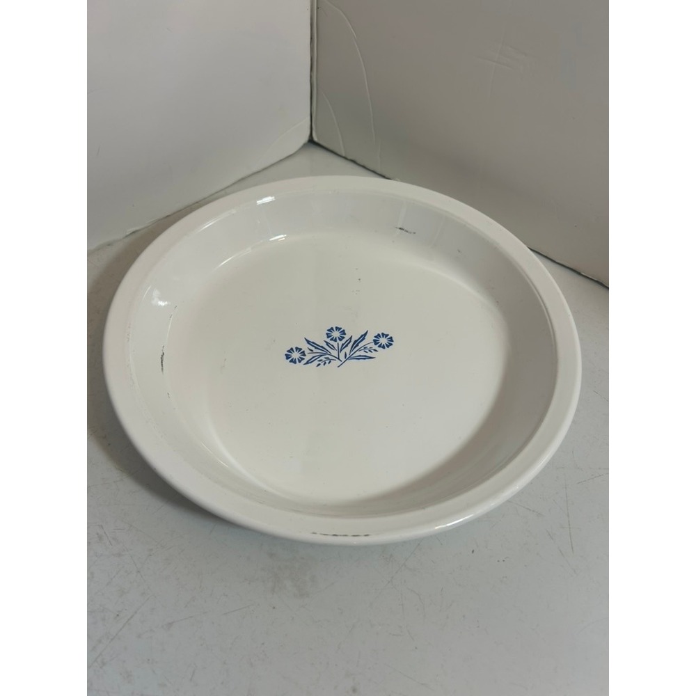 Vintage Corning Ware Blue Cornflower 9 Inch‎ Pie Plate P-309 White Pyroceram